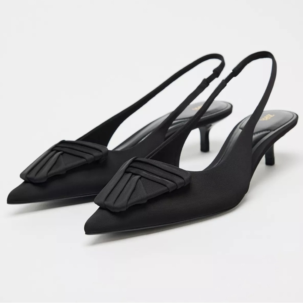 ZARA APPLIQUE FABRIC SLINGBACK PUMPS